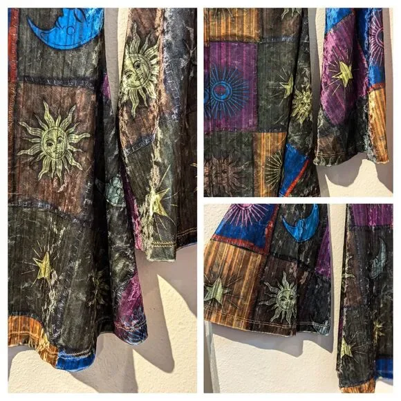 Shein -  Grunge Sun & Moon Print Contrast Lace Flounce Sleeve Dress  Sz XS - Picture 10 of 12